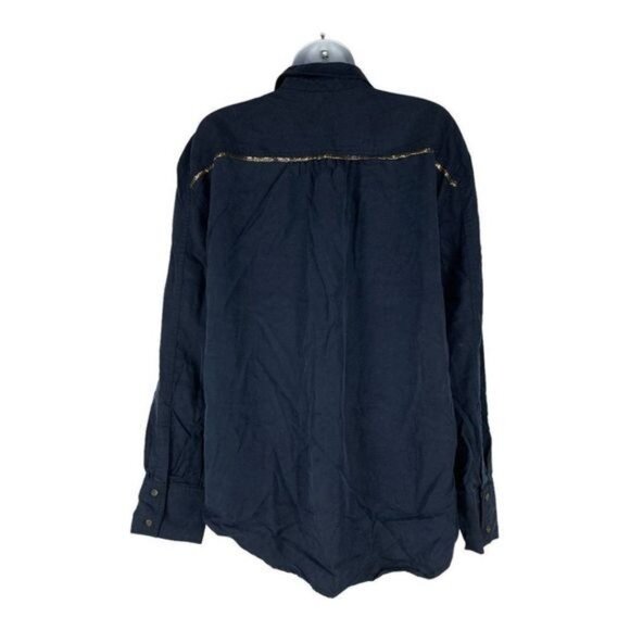 Free People Navy Button-Up Shirt With Gold Accents & Front Pockets Size Medium - Picture 7 of 7